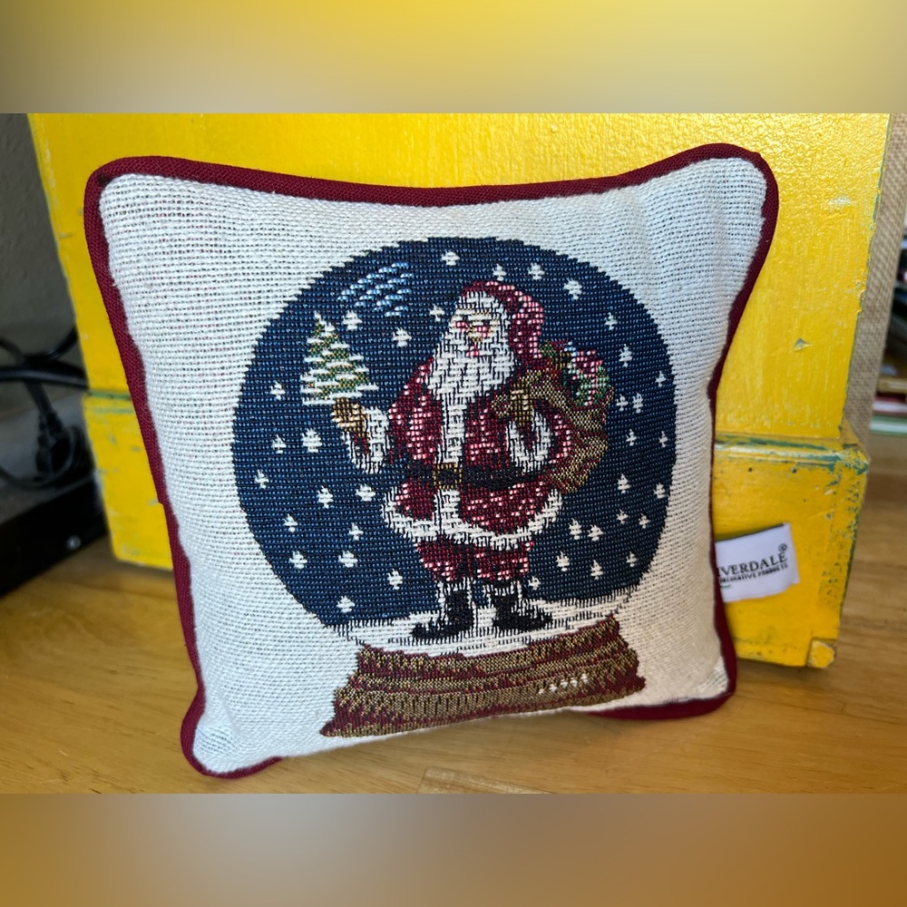 Vintage CrossStitch Riverdale Santa Claus Holiday Pillow - Made in the USA